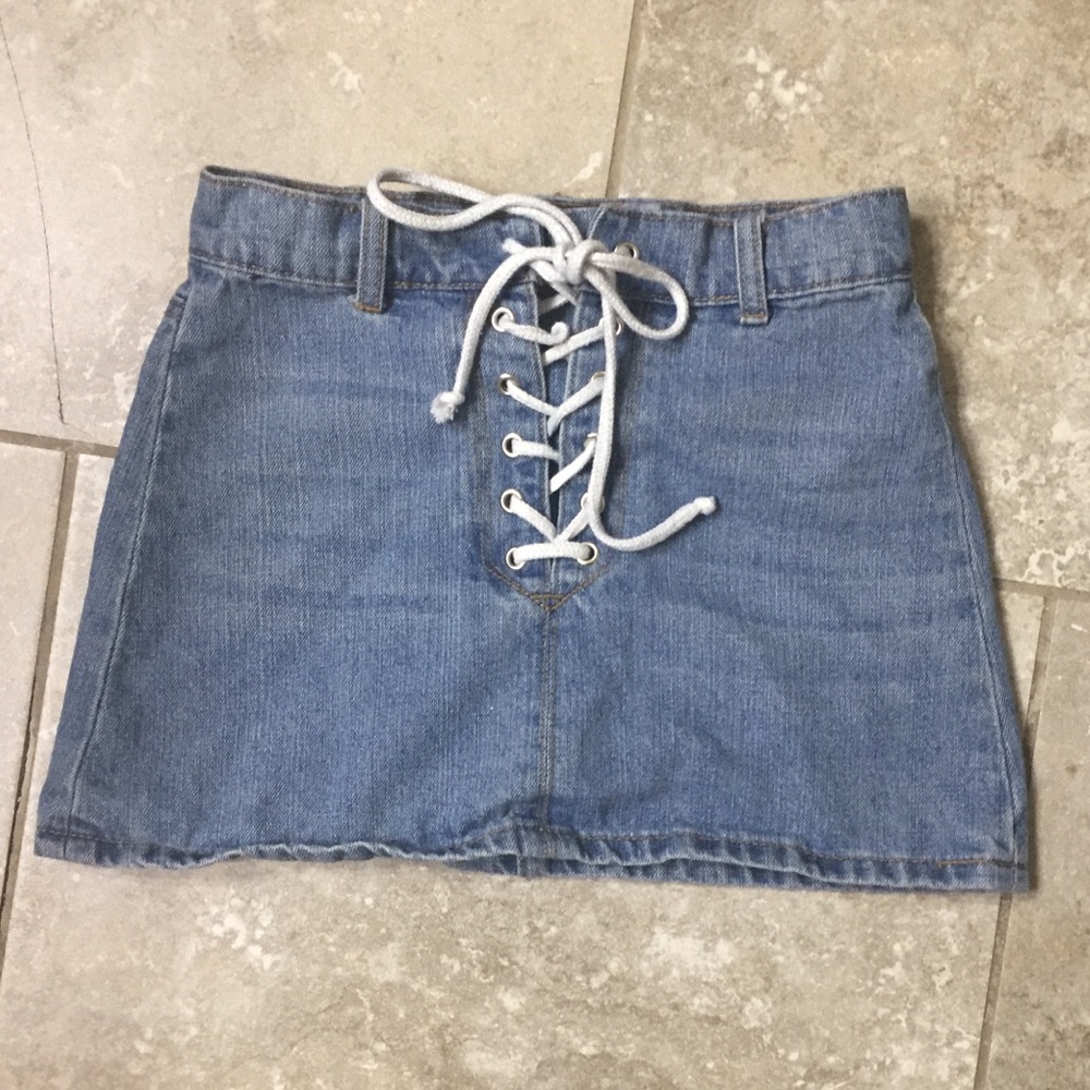 Denim Lace Up Mini Skirt